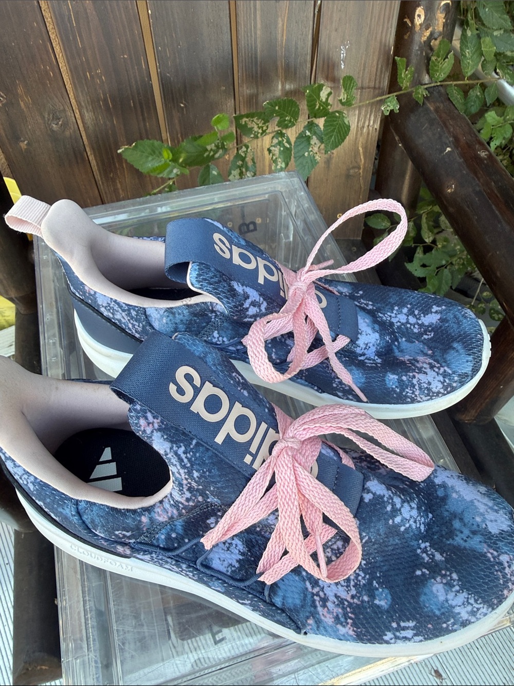 adidas Blue Tie-Dye Slip-Ons with Pink Laces